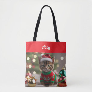 Niedliche Abessinienkatze Weihnachten Personalisie Tasche