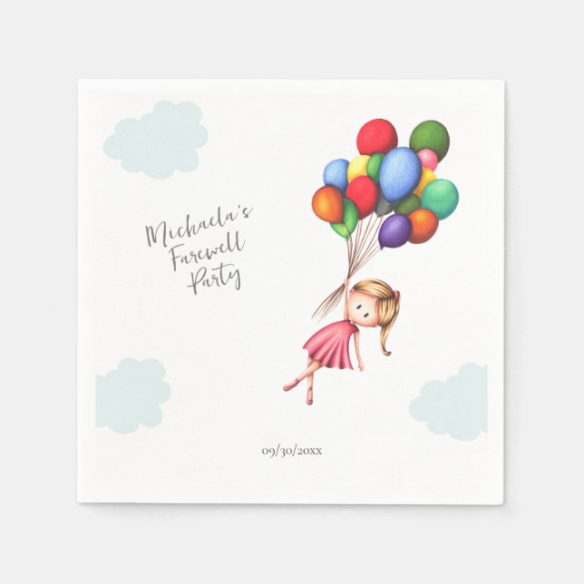 Niedliche Abschiedsmädchen mit Balloons-Rente Serviette (Vorderseite)