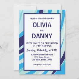 Niedliche Abstrakte Blue Stripe Beach Hochzeit Einladung