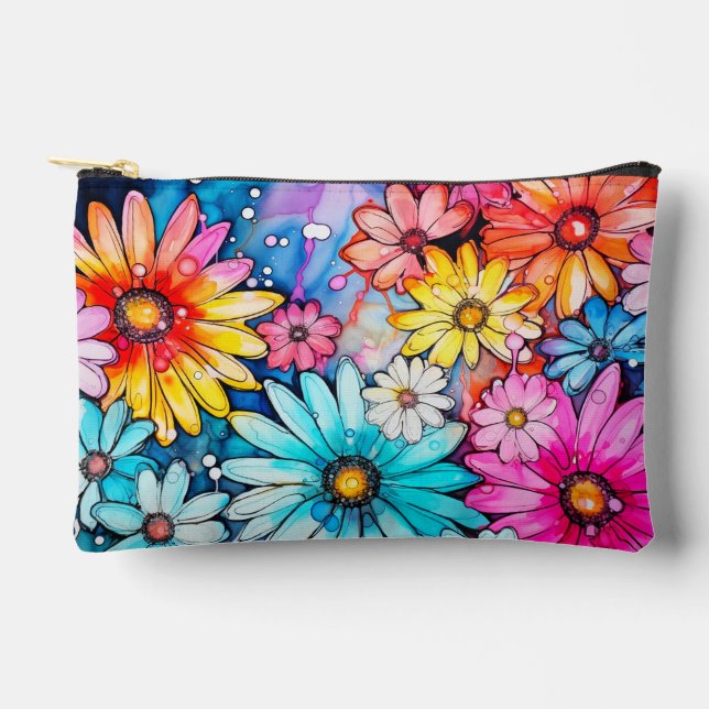 Niedliche Abstrakte Daisy Blume Art Zubehörtasche (Vorderseite)