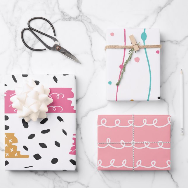 Niedliche Abstrakte Doodstreifen Schlaganfälle Geschenkpapier Set (Vorderseite)