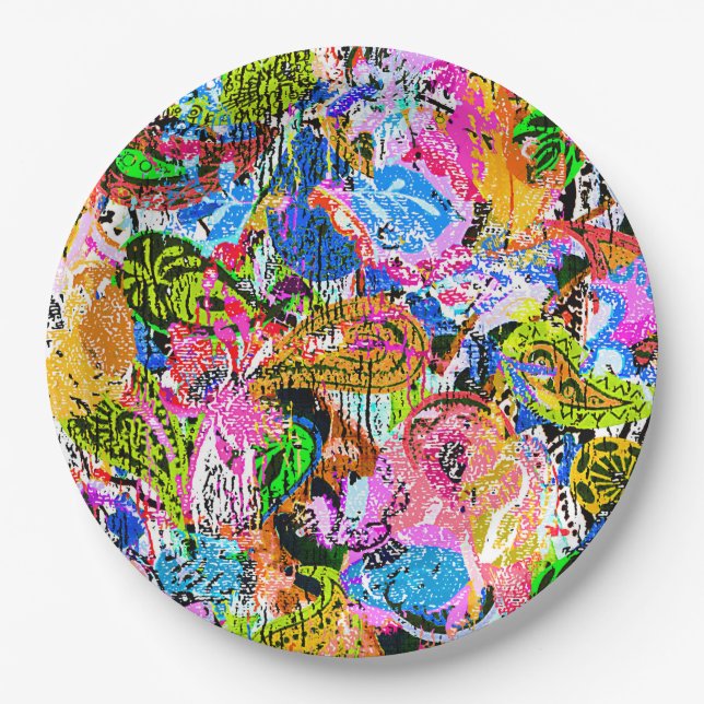Niedliche abstrakte Paisley-Blume Pappteller (Vorderseite)