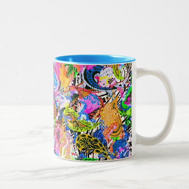 Niedliche abstrakte Paisley-Blume Zweifarbige Tasse (Rechts)
