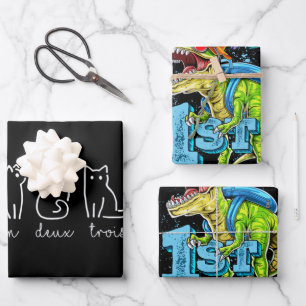 Niedliche Abstrakte Un Deux Trois Cat Französisch Geschenkpapier Set