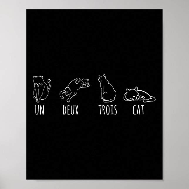 Niedliche Abstrakte Un Deux Trois Cat Französisch  Poster (Vorne)