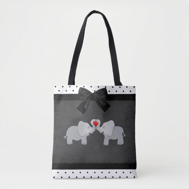 Niedliche Adorable Elefanten, Polka-Punkte, Schwar Tasche (Vorderseite)