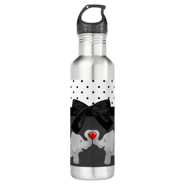Niedliche Adorable Elefanten, Polka-Punkte, Schwar Trinkflasche (Vorderseite)