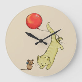 Niedliche adorable Katze und Maus Große Wanduhr