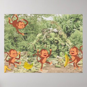 Niedliche Affen essen Bananen Poster