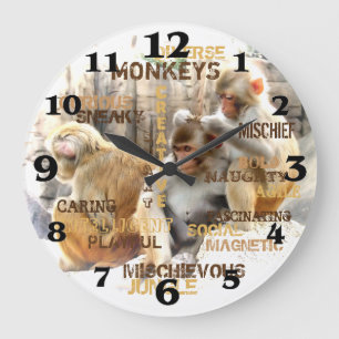 Niedliche Affen Typografie Art Große Wanduhr