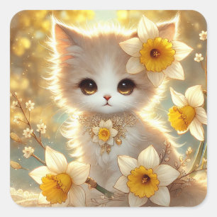 Niedliche affodische Princess Cat Quadratischer Aufkleber