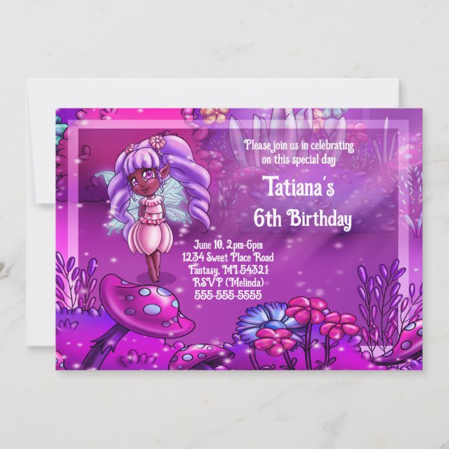 Niedliche Afrikanische Amerikanische Fairy Birthda Einladung (Vorderseite)