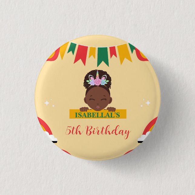 Niedliche afro einhornamerikanische Mädchen Geburt Button (Vorderseite)