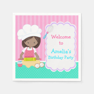 Niedliche Afroamerikanerin Baking Geburtstagsparty Serviette