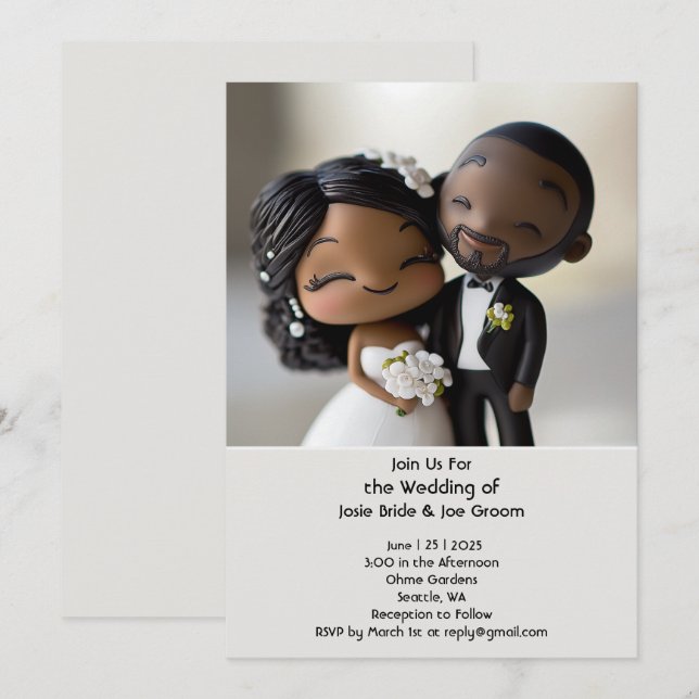 Niedliche afroamerikanische Hochzeit Einladung (Vorne/Hinten)