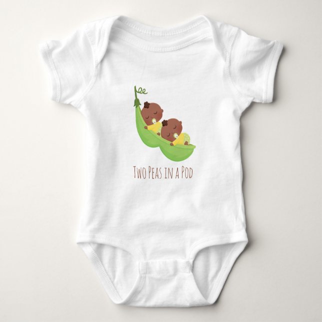 Niedliche afroamerikanische Twins im Pod Baby T-Sh Baby Strampler (Vorderseite)