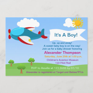 Niedliche Airplane Boy Baby Dusche Einladung