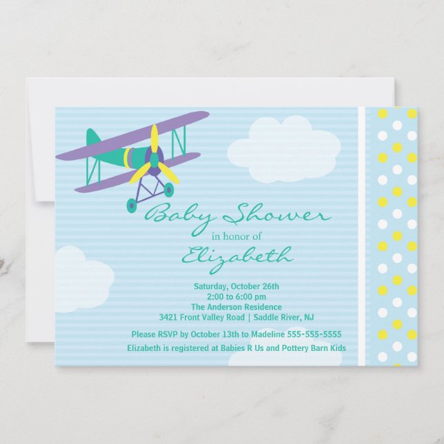 Niedliche Airplane Boy Baby Shower Einladung (Vorderseite)