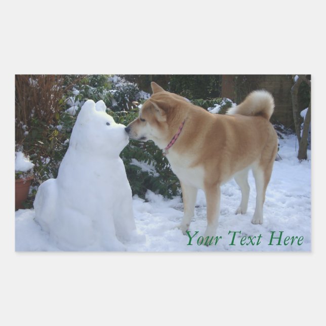 niedliche akita kissende Schneemann akita Foto Wei Rechteckiger Aufkleber (Vorderseite)