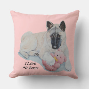 niedliche Akita mit rosa Teddyfoto, schwarzer Hund Kissen