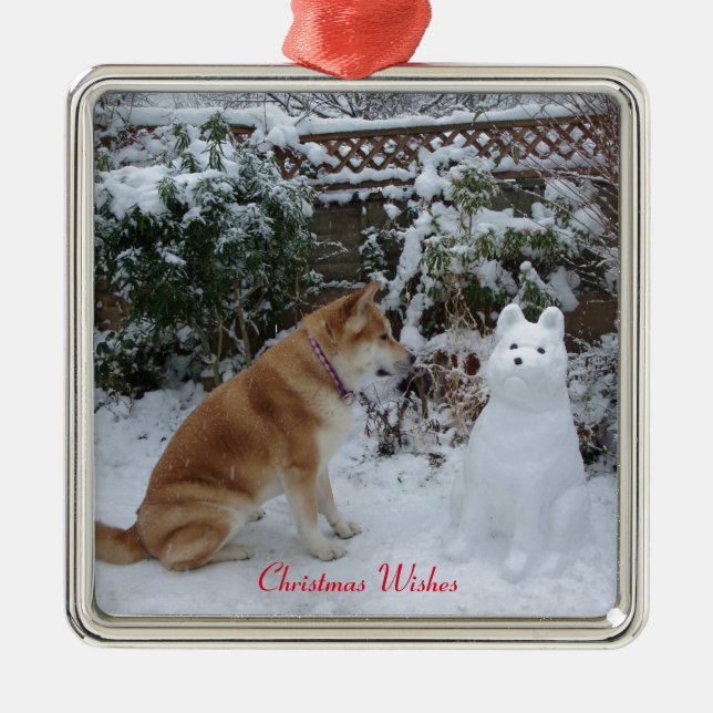 niedliche akita sitzend Schneehunde Silbernes Ornament (Vorne)