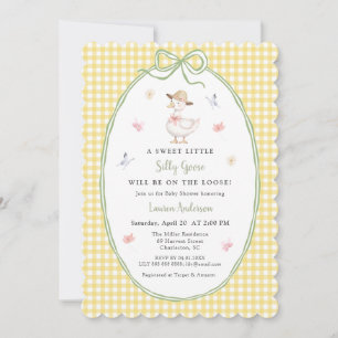 Niedliche alberne Gans Gelbe Gingham-Baby-Party Einladung