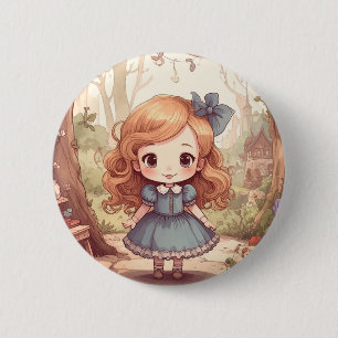 Niedliche Alice Abenteuer Wunderland Waldland Kuns Button
