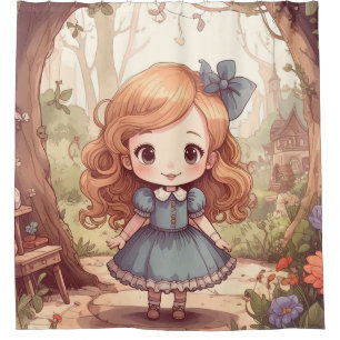 Niedliche Alice Abenteuer Wunderland Waldland Kuns Duschvorhang