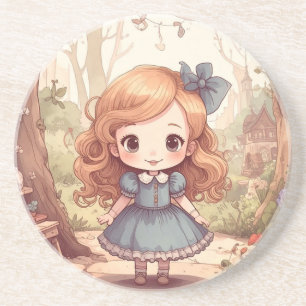 Niedliche Alice Abenteuer Wunderland Waldland Kuns Getränkeuntersetzer