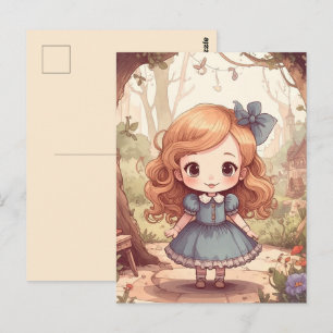 Niedliche Alice Abenteuer Wunderland Waldland Kuns Postkarte