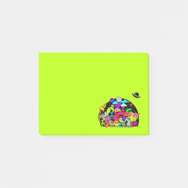 Niedliche Alien Monster Gang mit Weltraumthema Post-it Klebezettel (Vorderseite)