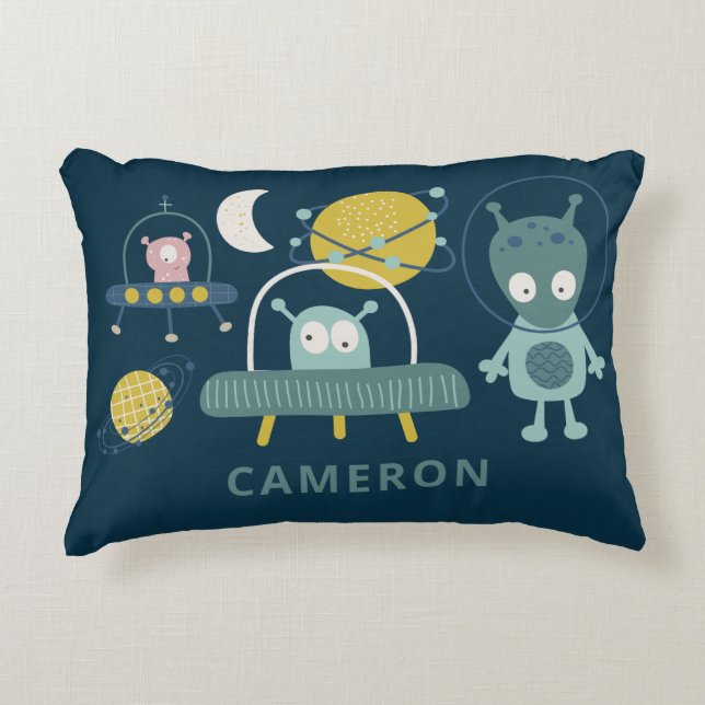 Niedliche Alien Space Planets Funny Blue Personali Dekokissen (Vorderseite)