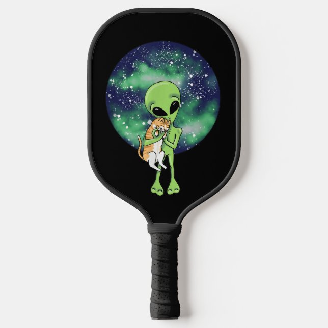 Niedliche Alien und KatzenUFO Pickleball Schläger (Vorderseite)