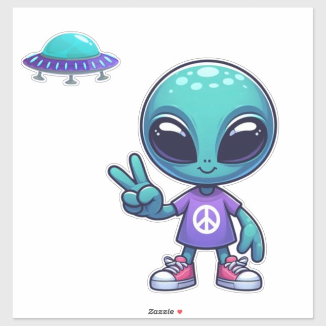 Niedliche Alien und Raumfahrt Aufkleber (Blatt)