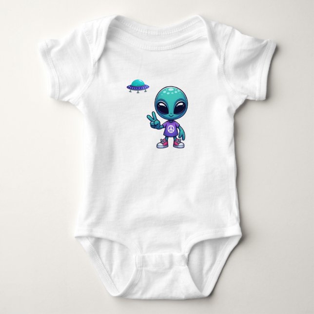 Niedliche Alien und Raumfahrt Baby Strampler (Vorderseite)