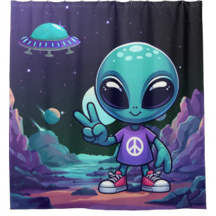 Niedliche Alien und Raumfahrt Duschvorhang