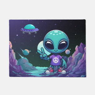 Niedliche Alien und Raumfahrt Fußmatte