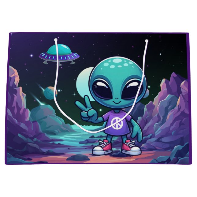 Niedliche Alien und Raumfahrt Große Geschenktüte (Vorderseite)