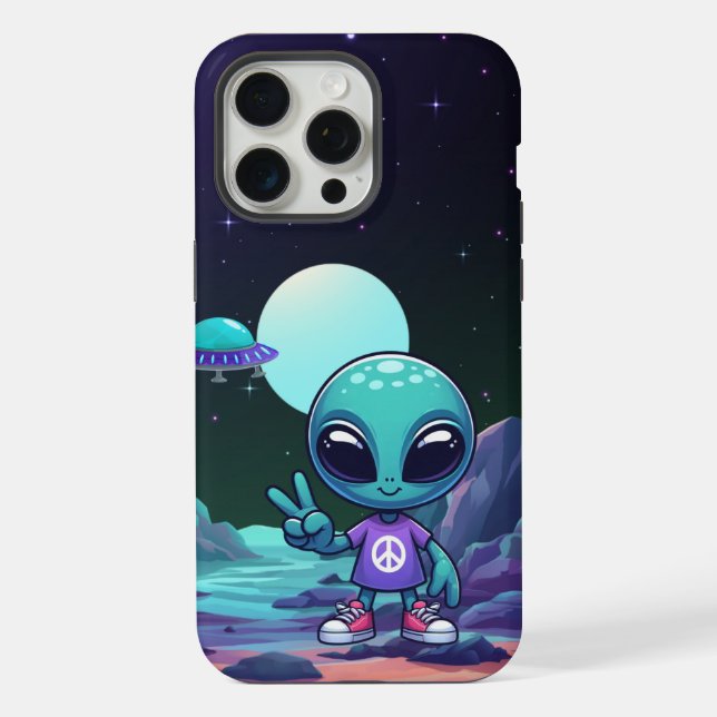 Niedliche Alien und Raumfahrt iPhone 15 Pro Max Hülle (Rückseite)