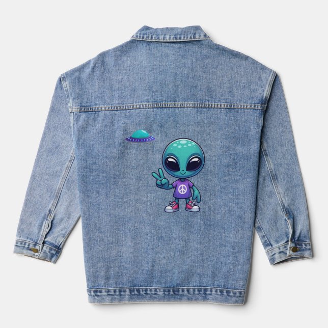 Niedliche Alien und Raumfahrt Jeansjacke (Rückseite)