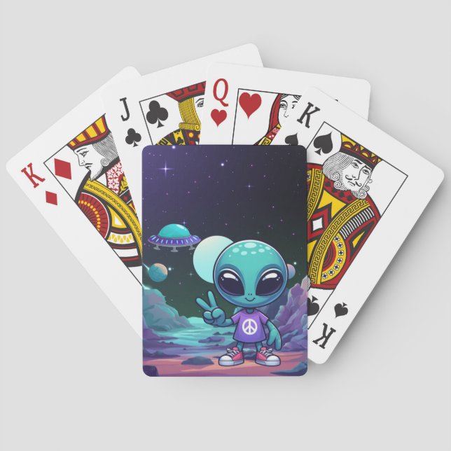 Niedliche Alien und Raumfahrt Spielkarten (Rückseite)