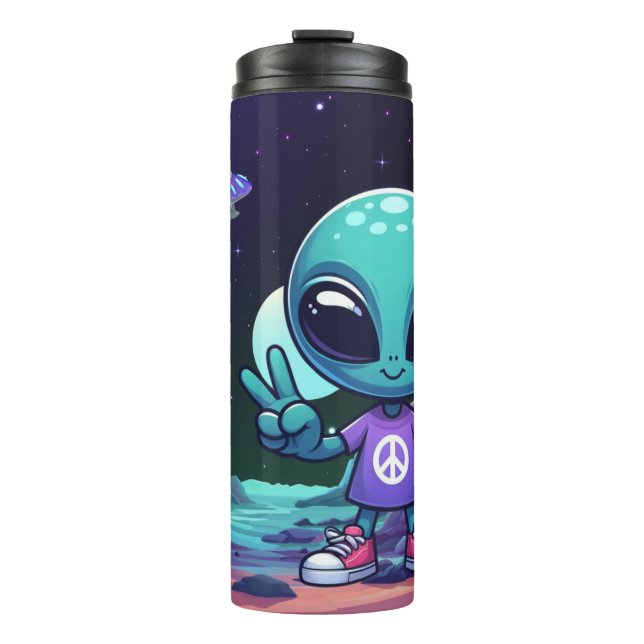 Niedliche Alien und Raumfahrt Thermosbecher (Vorderseite)