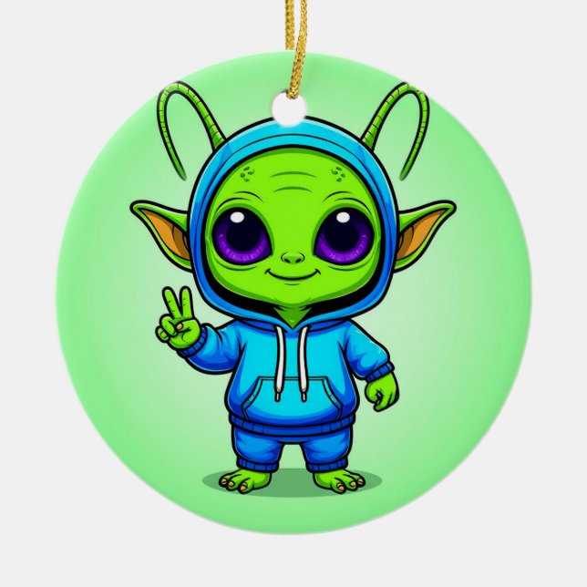 Niedliche Alien Zeichen in farbenfroher Umgebung Keramik Ornament (Vorne)
