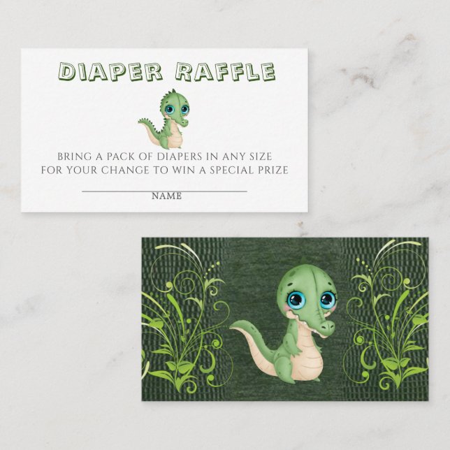 Niedliche Alligator Green Diaper Raffle Baby Dusch Visitenkarte (Vorne/Hinten)