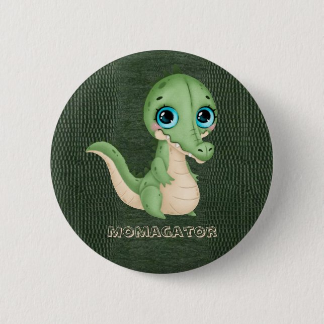 Niedliche Alligator Green Leather Hide Baby Dusche Button (Vorderseite)