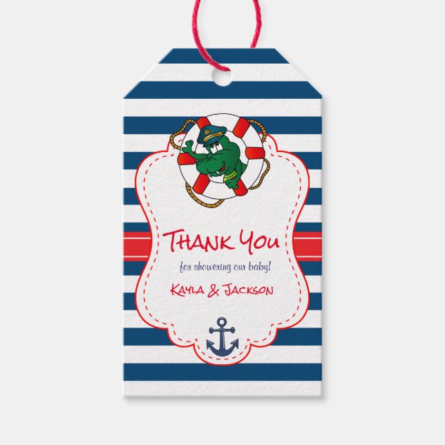 Niedliche Alligator Kinderdusche Danke Geschenkanhänger (Vorderseite)