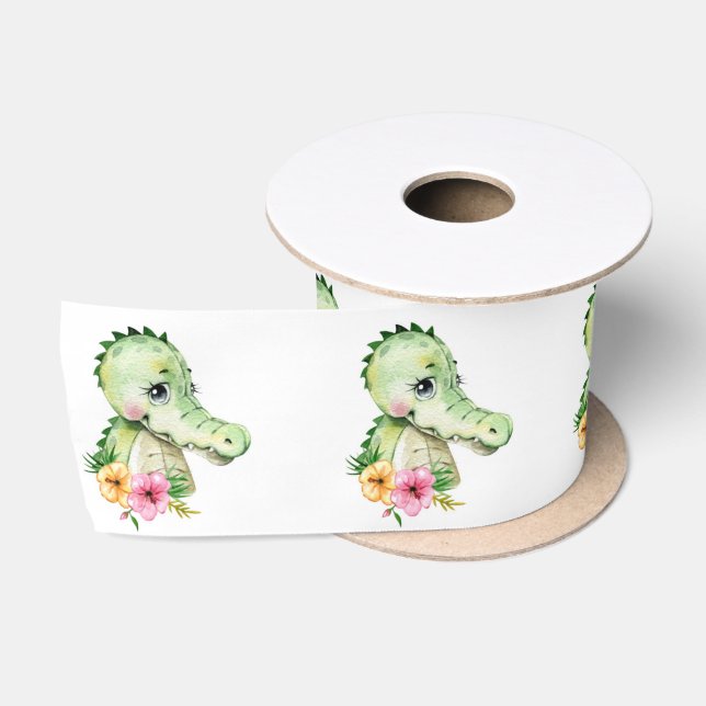 Niedliche Alligator Wasserfarbenblütendusche Satinband (Spule)