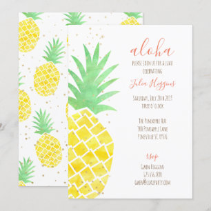 Niedliche Aloha Tropical Watercolor Ananas mit Gol Einladung