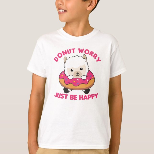 Niedliche Alpaca Funny Animes in Donut Pink T-Shirt (Vorderseite)