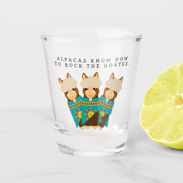 Niedliche Alpacas Rocking Goatees & Aquamarine Ser Schnapsglas (Vorderseite)